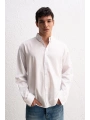 Erkek Owersize Fresh Keten Gömlek- Beyaz