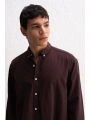 Erkek Owersize Fresh Keten Gömlek- Kahverengi