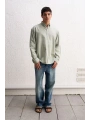 Erkek Owersize Fresh Keten Gömlek- Su Yeşili