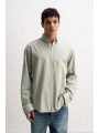 Erkek Owersize Fresh Keten Gömlek- Su Yeşili