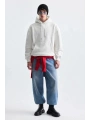 Erkek Owersize İçi Şardonlu Kapışonlu Sweatshirt- Beyaz