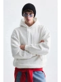 Erkek Owersize İçi Şardonlu Kapışonlu Sweatshirt- Beyaz