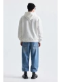 Erkek Owersize İçi Şardonlu Kapışonlu Sweatshirt- Beyaz