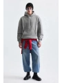 Erkek Owersize İçi Şardonlu Kapışonlu Sweatshirt- Gri