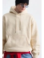 Erkek Owersize İçi Şardonlu Kapışonlu Sweatshirt- Krem