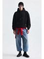 Erkek Owersize İçi Şardonlu Kapışonlu Sweatshirt-Siyah