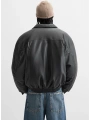 Erkek Owersize Jel Dolgu Deri Mont-Siyah