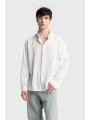 Erkek Owersize Keten Gömlek- Beyaz