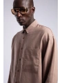 Erkek Owersize Keten Gömlek - Kahverengi