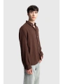 Erkek Owersize Keten Gömlek- Kahverengi