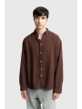 Erkek Owersize Keten Gömlek- Kahverengi