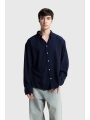 Erkek Owersize Keten Gömlek- Lacivert