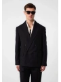 Erkek Owersıze Keten Kruvaze Ceket - Siyah