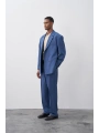 Erkek Owersıze Kruvaze Takım Elbise-Mavi