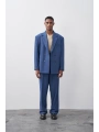 Erkek Owersıze Kruvaze Takım Elbise-Mavi