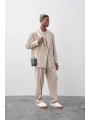 Erkek Owersıze Kruvaze Takım Elbise-Krem