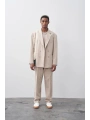 Erkek Owersıze Kruvaze Takım Elbise-Krem