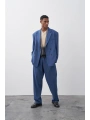 Erkek Owersıze Kruvaze Takım Elbise-Mavi