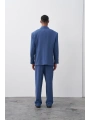 Erkek Owersıze Kruvaze Takım Elbise-Mavi