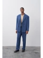 Erkek Owersıze Kruvaze Takım Elbise-Mavi