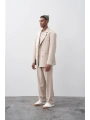 Erkek Owersıze Kruvaze Takım Elbise-Krem