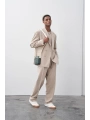 Erkek Owersıze Kruvaze Takım Elbise-Krem