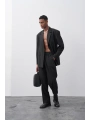 Erkek Owersıze Kruvaze Takım Elbise-Siyah