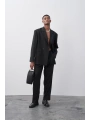 Erkek Owersıze Kruvaze Takım Elbise-Siyah