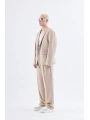 Erkek Owersıze Likralı Takım Elbise-Krem