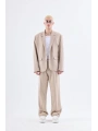 Erkek Owersıze Likralı Takım Elbise-Krem