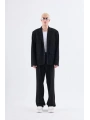 Erkek Owersıze Likralı Takım Elbise-Siyah