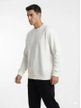 Erkek Owersize Önü Baskılı Düz Basic Sweatshirt-Beyaz