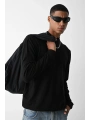 Erkek Owersize Yarım Balıkçı Triko Kazak - Siyah