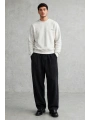Erkek Owersize Yıkamalı Önü Again Baskılı Sweatshirt-Beyaz