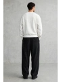 Erkek Owersize Yıkamalı Önü Again Baskılı Sweatshirt-Beyaz
