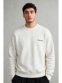 Erkek Owersize Yıkamalı Önü Again Baskılı Sweatshirt-Beyaz