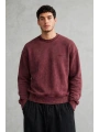 Erkek Owersize Yıkamalı Önü Again Baskılı Sweatshirt-Bordo