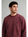 Erkek Owersize Yıkamalı Önü Again Baskılı Sweatshirt-Bordo