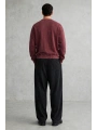 Erkek Owersize Yıkamalı Önü Again Baskılı Sweatshirt-Bordo