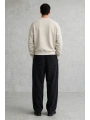Erkek Owersize Yıkamalı Önü Again Baskılı Sweatshirt-Krem