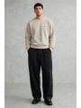 Erkek Owersize Yıkamalı Önü Again Baskılı Sweatshirt-Krem