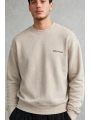 Erkek Owersize Yıkamalı Önü Again Baskılı Sweatshirt-Krem
