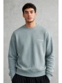 Erkek Owersize Yıkamalı Önü Again Baskılı Sweatshirt-Mavi