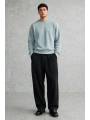 Erkek Owersize Yıkamalı Önü Again Baskılı Sweatshirt-Mavi