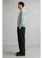 Erkek Owersize Yıkamalı Önü Again Baskılı Sweatshirt-Mavi