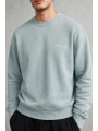 Erkek Owersize Yıkamalı Önü Again Baskılı Sweatshirt-Mavi
