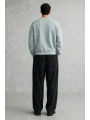 Erkek Owersize Yıkamalı Önü Again Baskılı Sweatshirt-Mavi