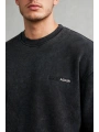 Erkek Owersize Yıkamalı Önü Again Baskılı Sweatshirt-Siyah