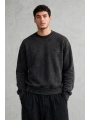 Erkek Owersize Yıkamalı Önü Again Baskılı Sweatshirt-Siyah