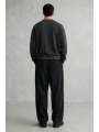 Erkek Owersize Yıkamalı Önü Again Baskılı Sweatshirt-Siyah